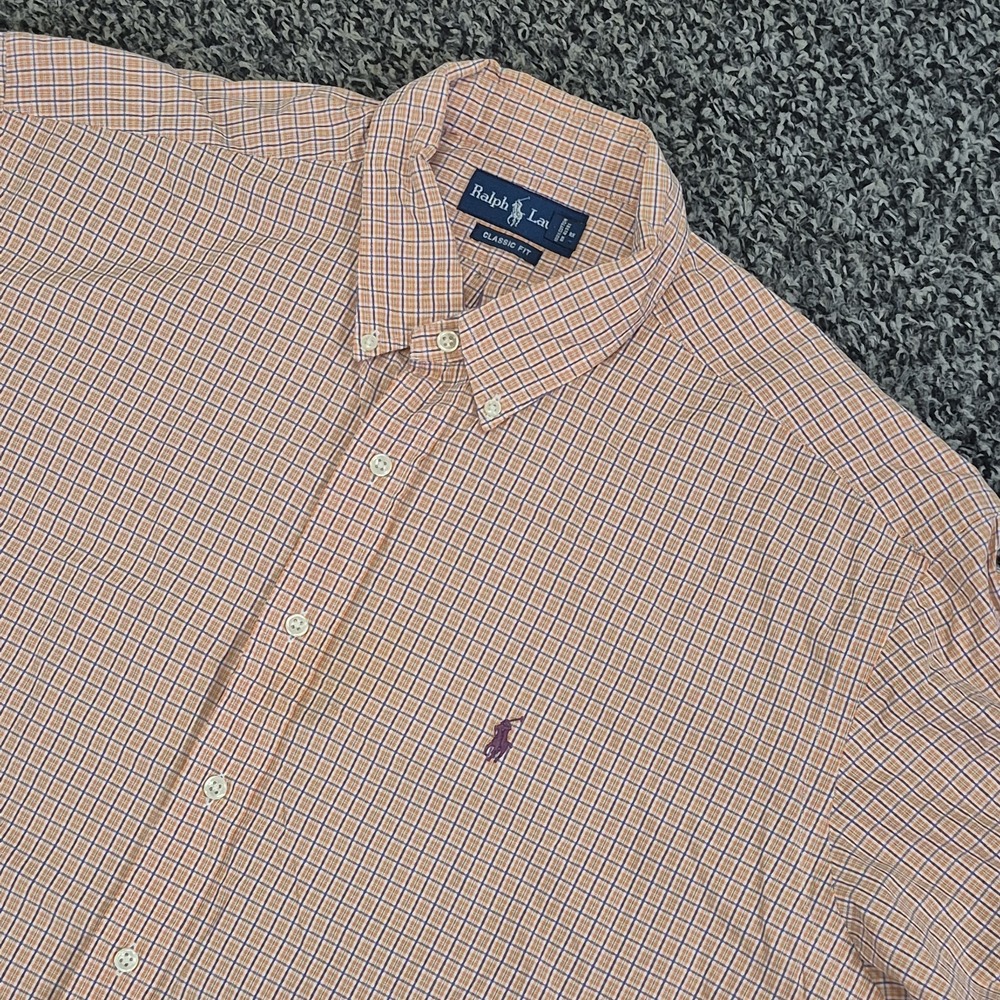 Polo Ralph Lauren Classic Fit Short Sleeve Button Down Mens 2XL XXL Orange Plaid